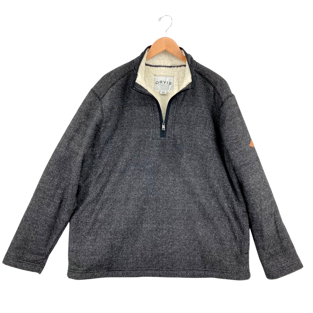 Orvis Men’s XL 1/4 Zip Sweater Fleece Sherpa Lined Pullover Gray Warm Winter Top